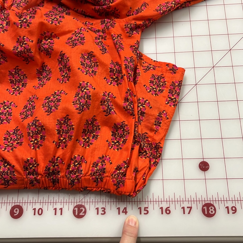 TORY BURCH "Evelina" 100% Cotton Floral Peasant Long SLV Boho/Office Tunic Top 2 - Picture 14 of 16
